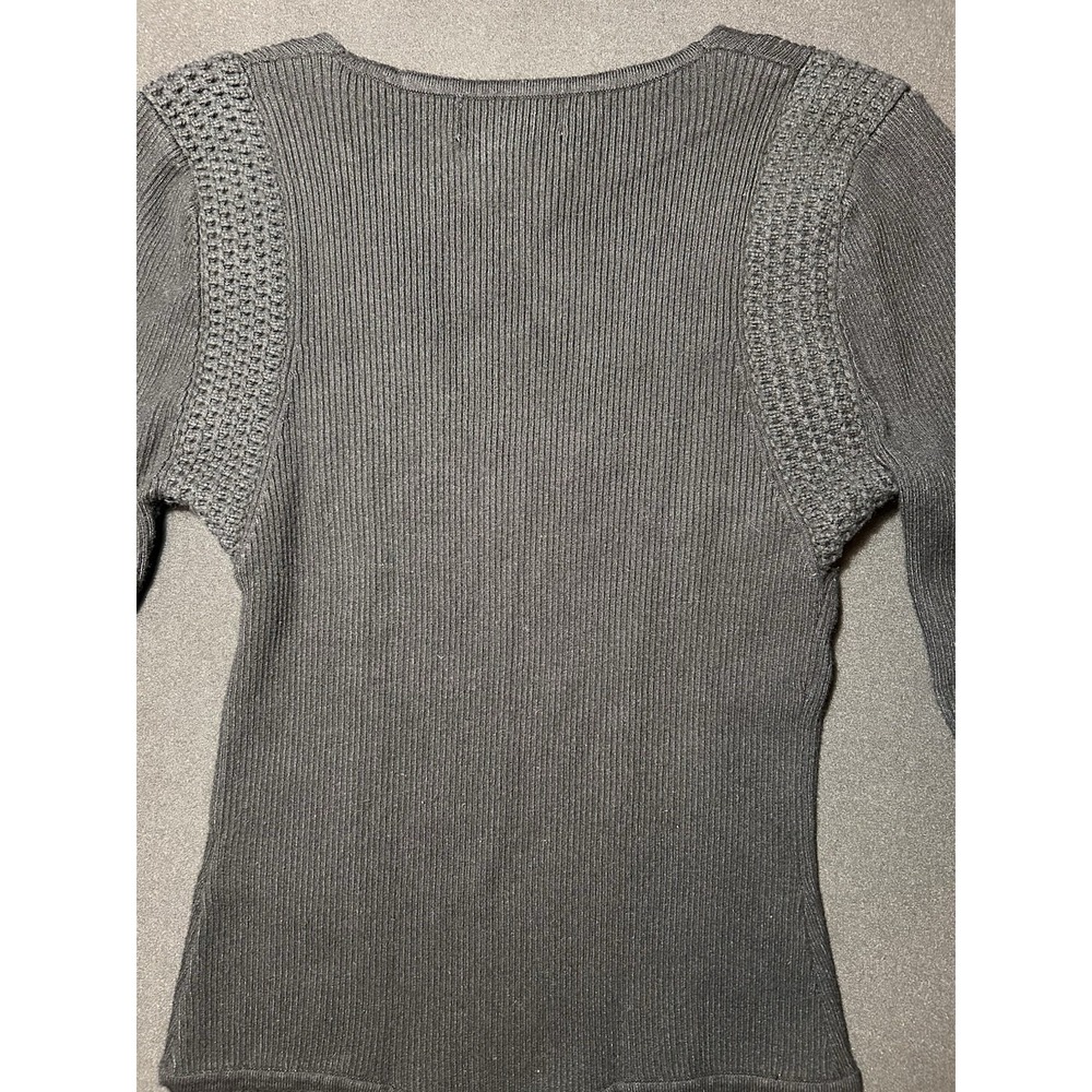House of Harlow 1960 Black Long Sleeve V-Neck Ribbed Knit Bodysuit Womens Medium - Picture 14 of 16